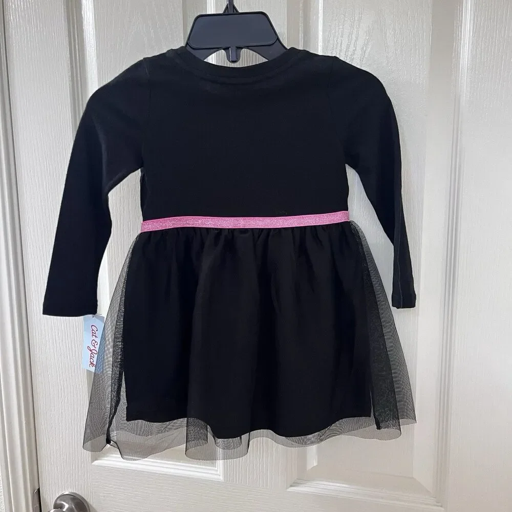 Cat & Jack Black Skeleton Halloween Tulle Dress Glows In The Dark Girls 3T NWT